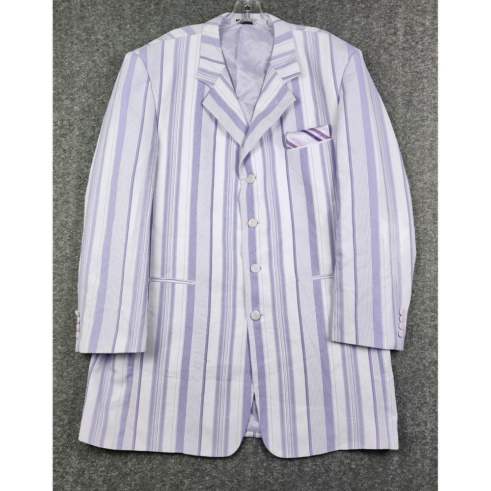 Falcone Blazer Mens 46R Lavender White Striped 4-Button Dapper Suit Jacket
